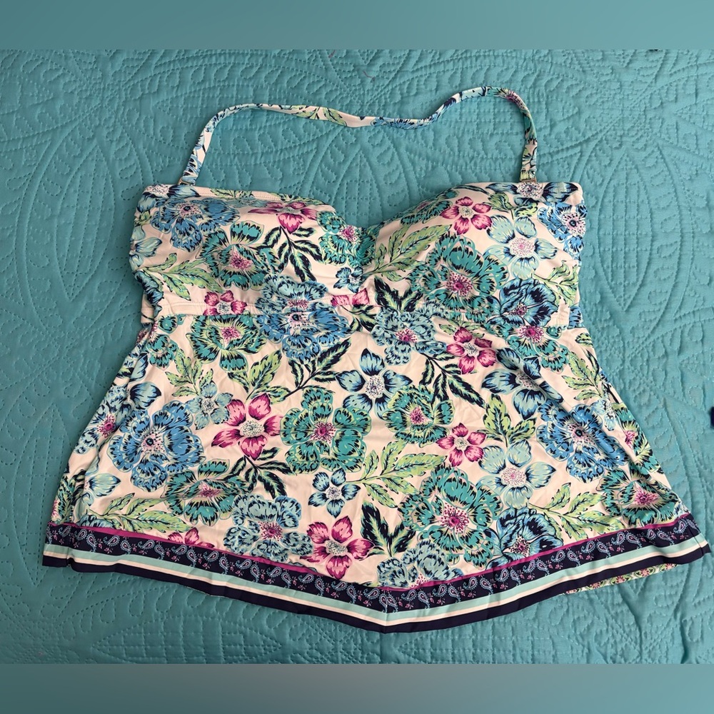 24th & Ocean Turquoise Tankini Top 16W